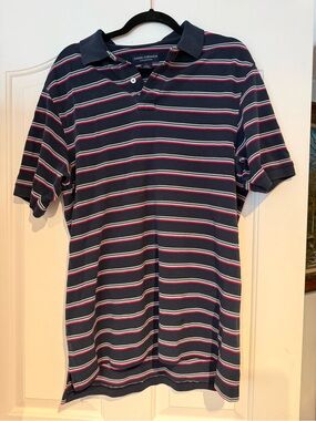 Daniel Cremieux Navy Polo with Pink and White Stripes